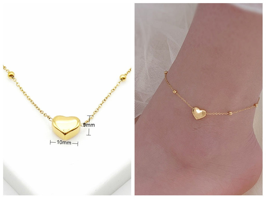 Stainless Steel Heart Charm Anklet - Gold-Anklet-2-Glitters