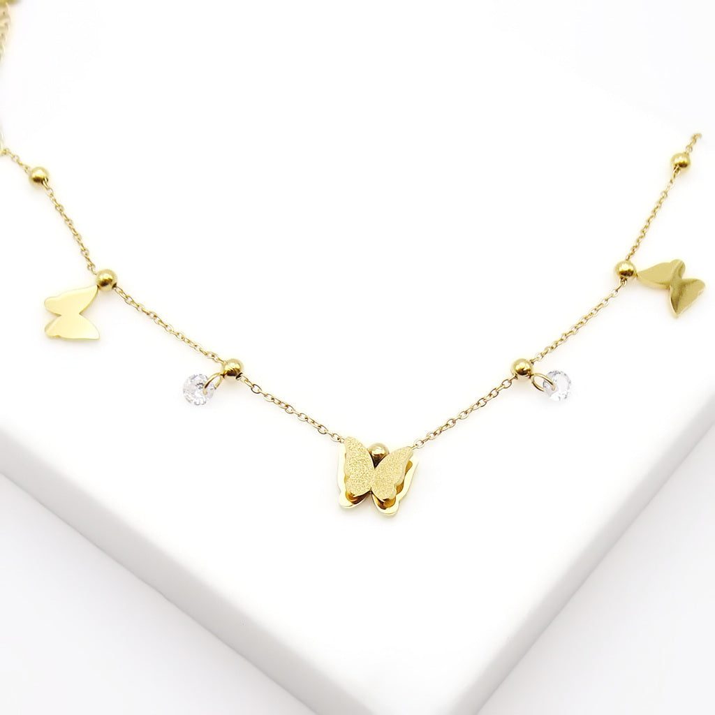 Stainless Steel 3D Butterfly Anklet - Gold-Anklet-3-Glitters