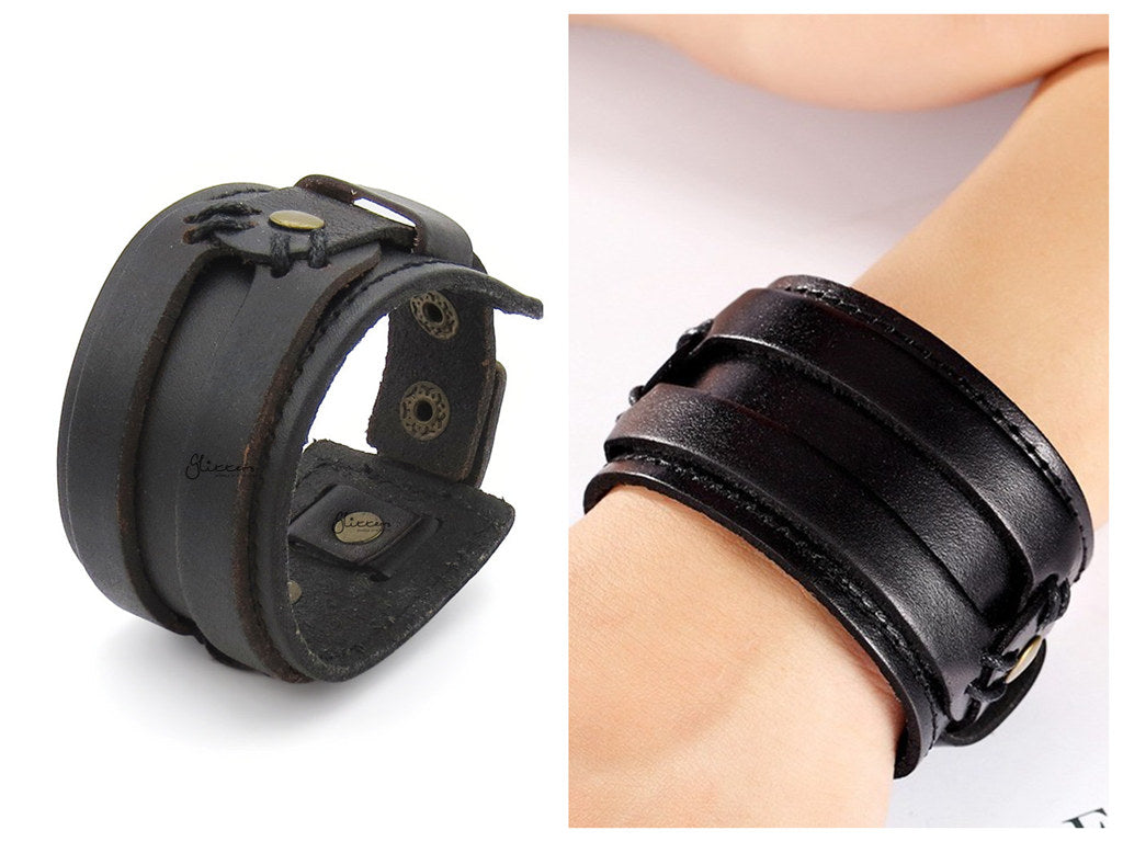 Punk Style Wide Adjustable Leather Wrap Bracelet-Leather Bracelets-2-Glitters