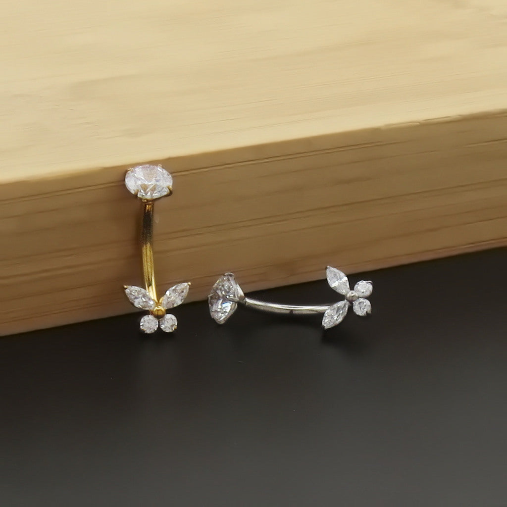 CZ Butterfly Titanium Belly Button Ring - Gold-Belly Rings-4-Glitters