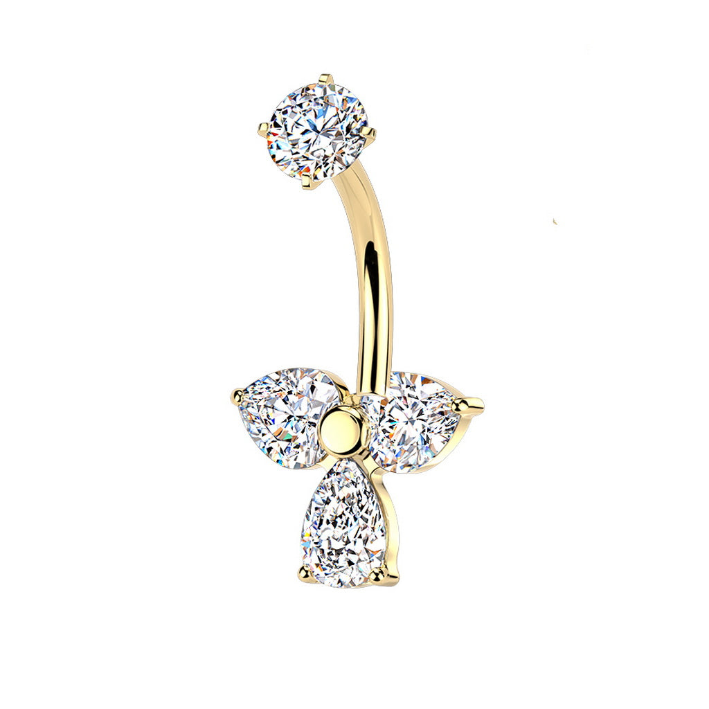Teardrop & Heart CZ Belly Button Navel Ring - Gold-Belly Rings-1-Glitters