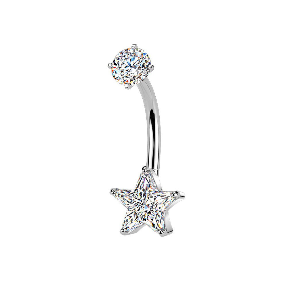Star CZ Belly Button Navel Ring - Silver