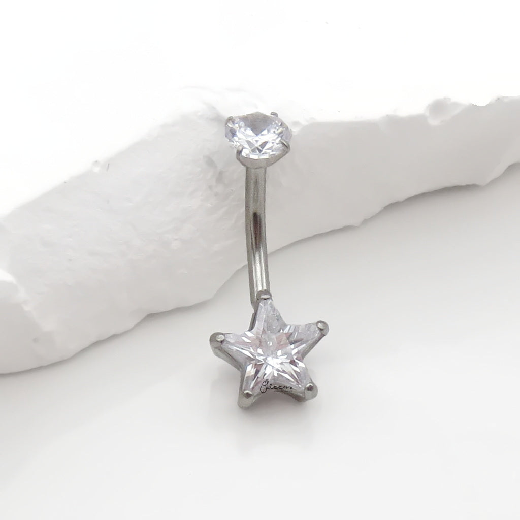 Star CZ Belly Button Navel Ring - Silver