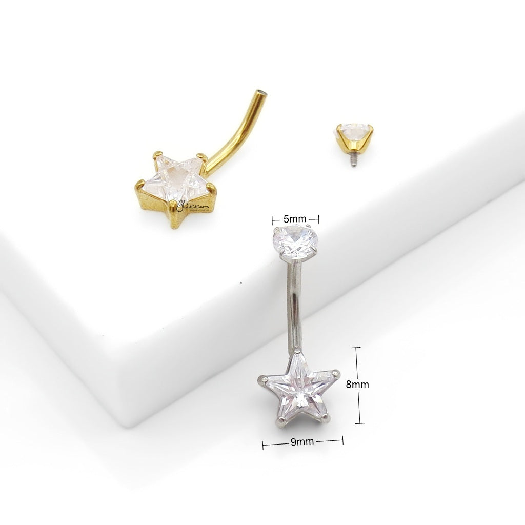 Star CZ Belly Button Navel Ring - Gold-Belly Rings-2-Glitters