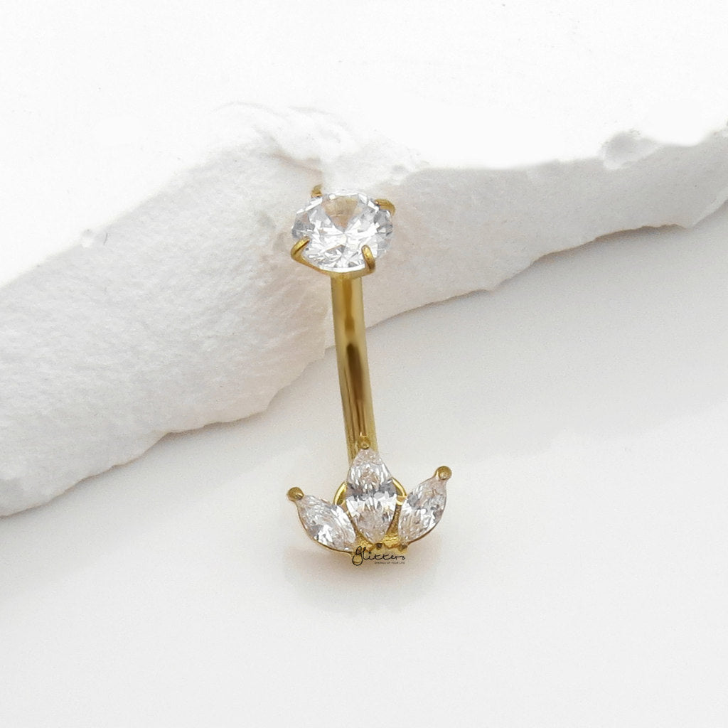 3 Marquise CZ Belly Button Navel Ring - Gold-Belly Rings-3-Glitters