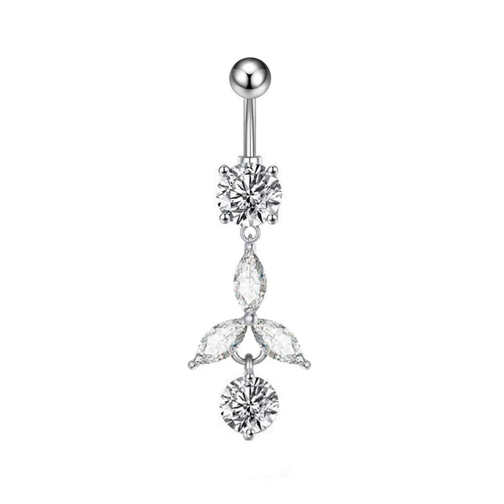 Marquise CZ Flower & Round CZ Dangle Belly Button Navel Ring-Belly Rings-1-Glitters