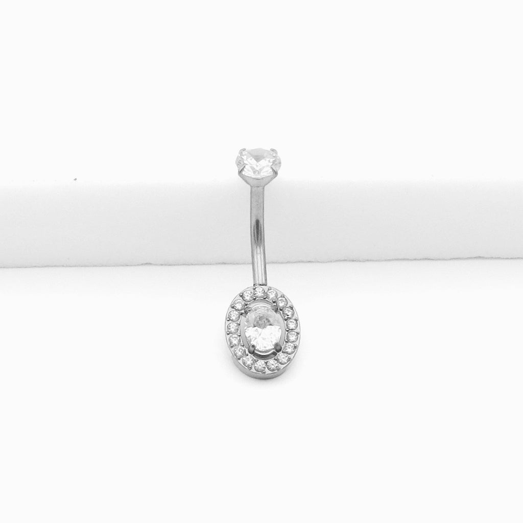 Halo Oval CZ Belly Button Navel Ring
