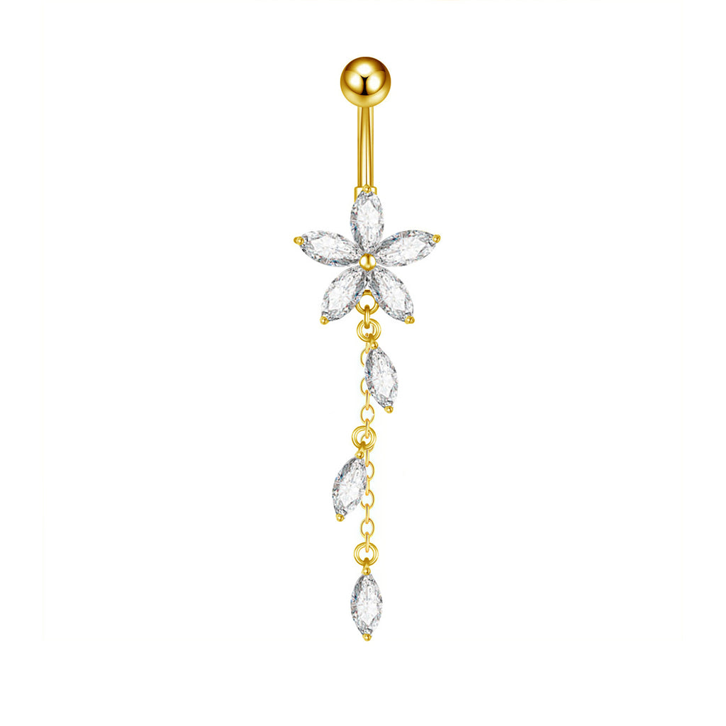 Marquise CZ Flower Dangle Belly Ring