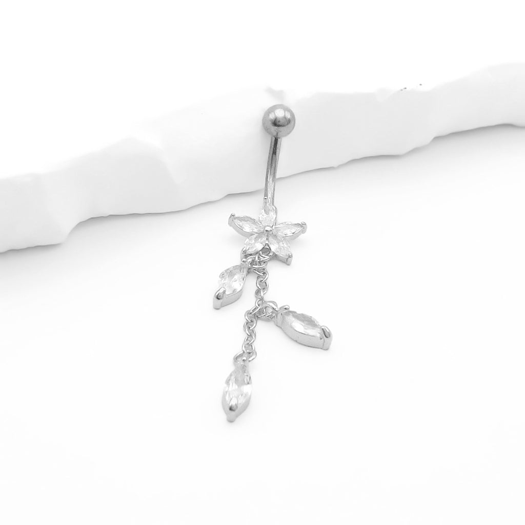 Marquise CZ Flower Dangle Belly Ring