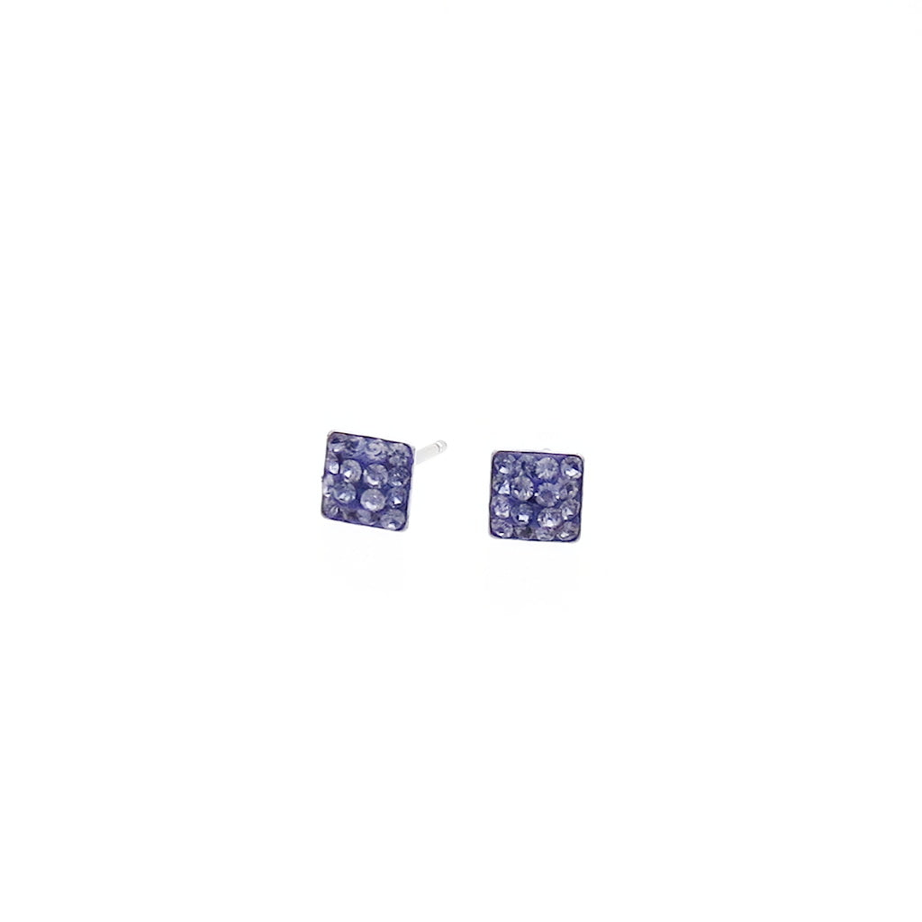Sterling Silver Pave Crystal Square Stud Earrings-Earrings-3-Glitters