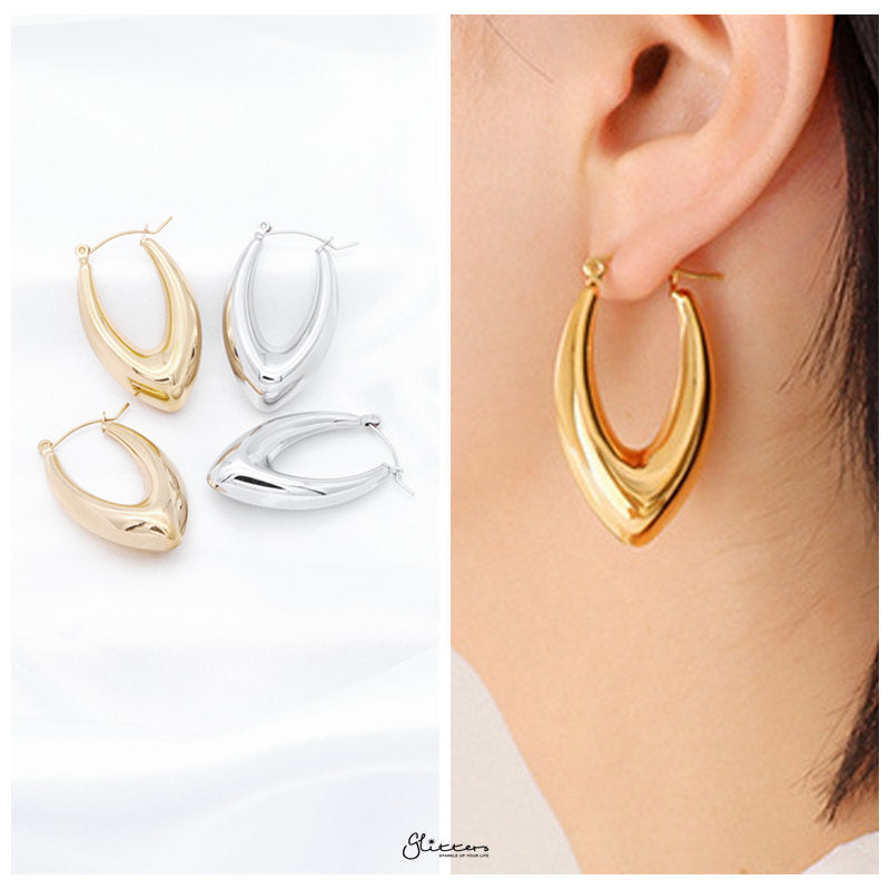 Stainless Steel Chunky Oval Earrings - Silver-Earrings-2-Glitters