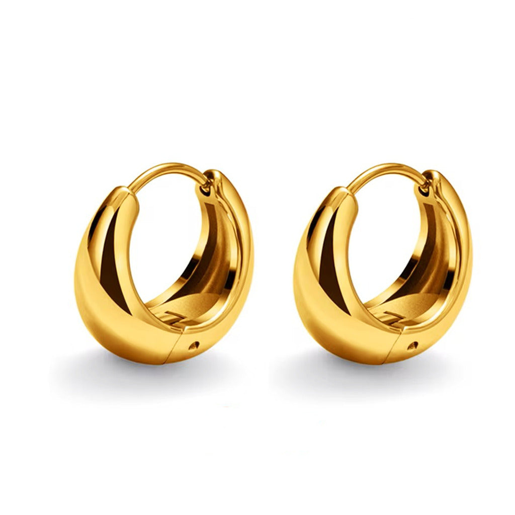 Stainless Steel Tapered Huggie Hoop Earrings - Gold
