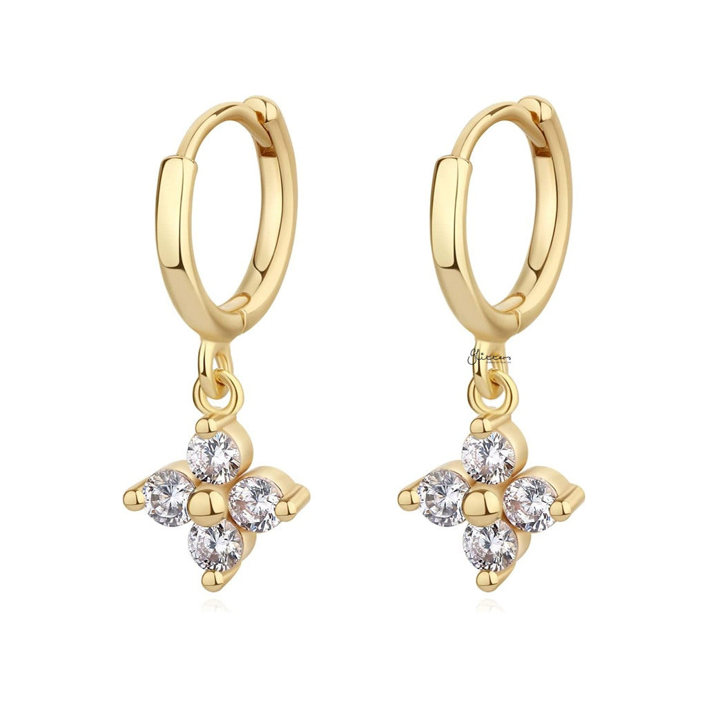 Stainless Steel CZ Clover Flower Dangle Hoop Earrings