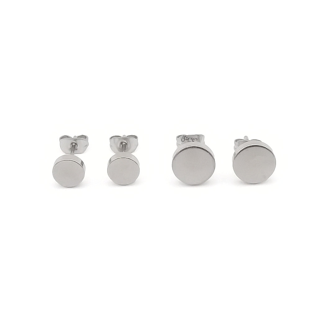 Stainless Steel Round Stud Earrings - Silver