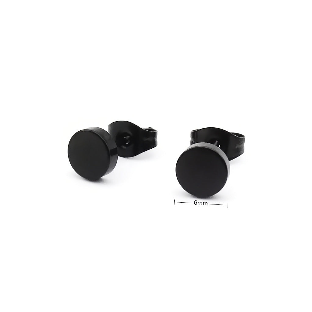 Stainless Steel Round Stud Earrings - Black