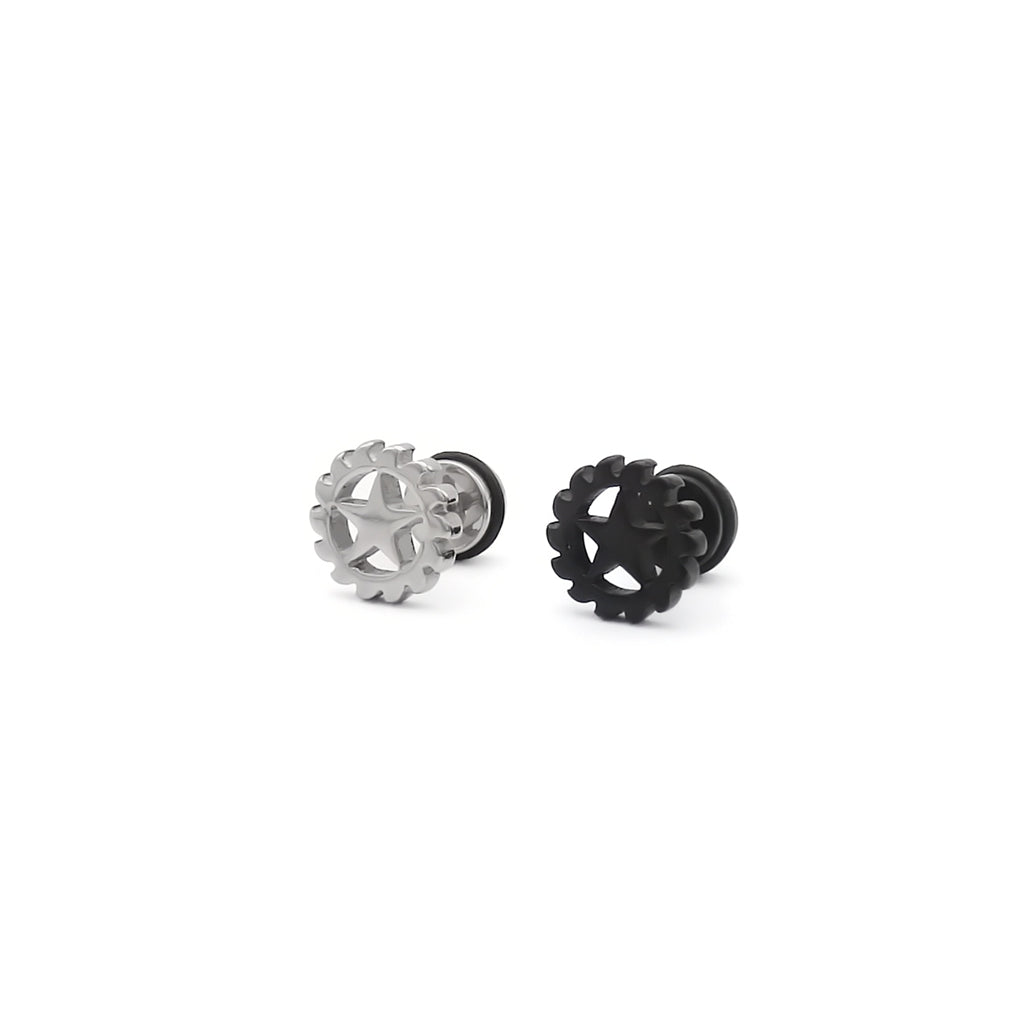 Stainless Steel Gear Star Fake Plug Earring-Fake Plugs-1-Glitters
