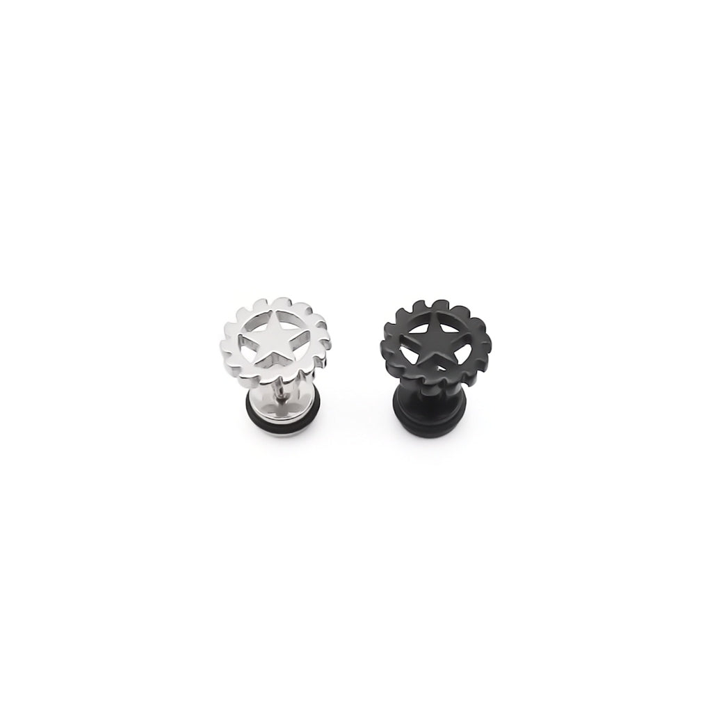 Stainless Steel Gear Star Fake Plug Earring-Fake Plugs-2-Glitters