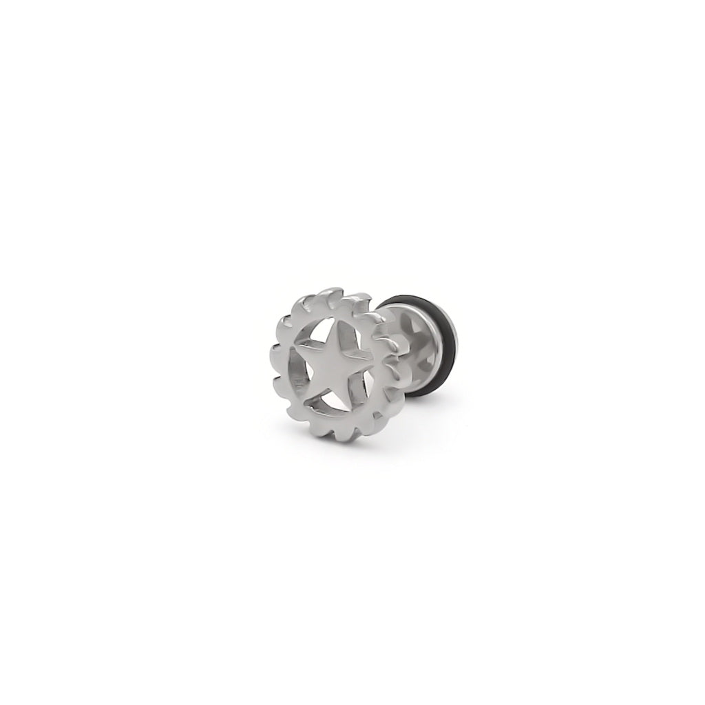 Stainless Steel Gear Star Fake Plug Earring-Fake Plugs-4-Glitters