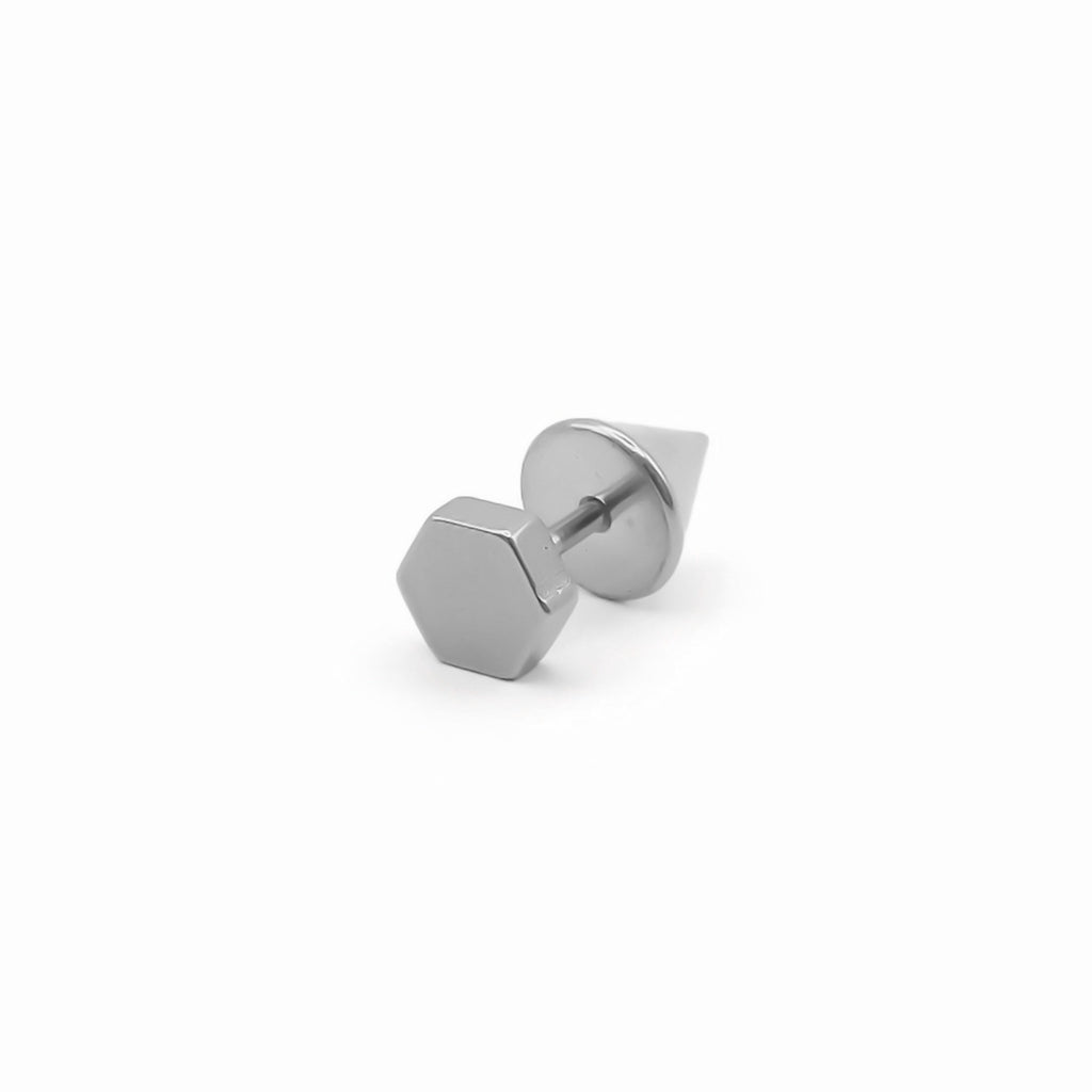 Stainless Steel Hexagon Spike Back Fake Plug Earring-Fake Plugs-4-Glitters