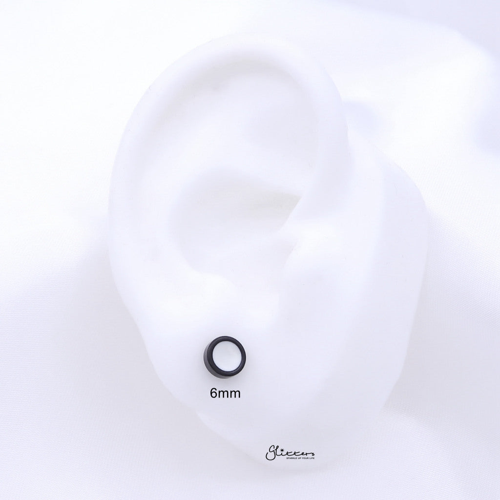 Stainless Steel Round Fake Plug with White Center - Black-Fake Plugs-4-Glitters