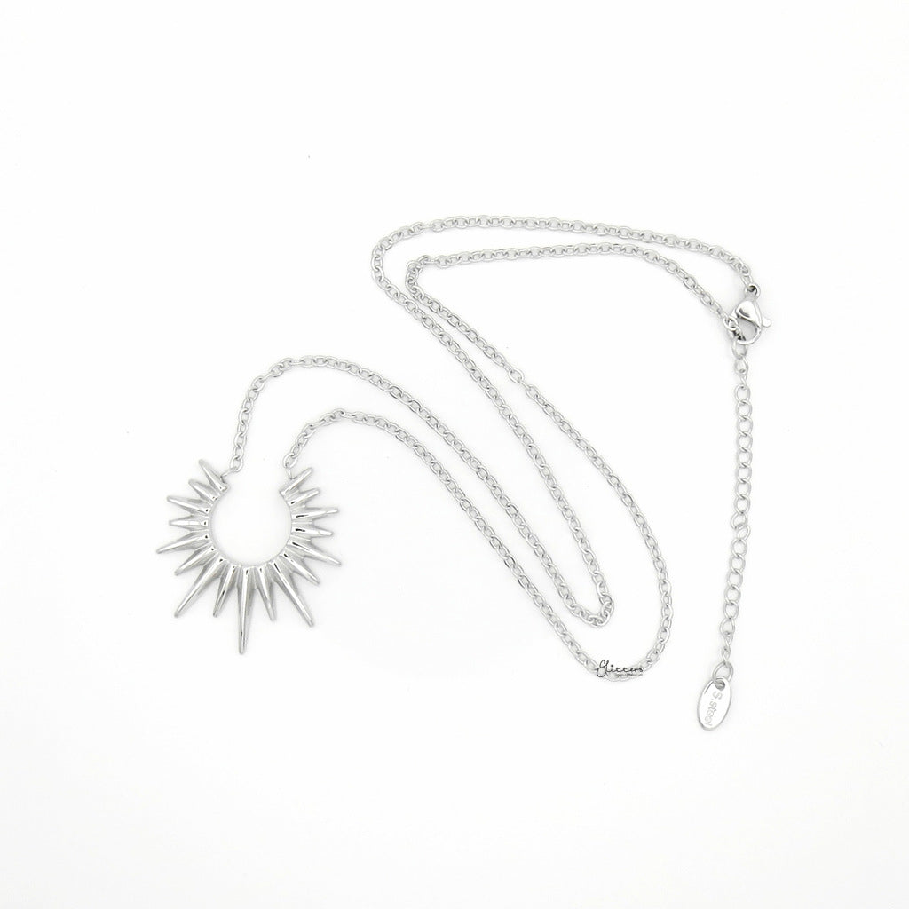 Stainless Steel Spiked Sun Pendant Necklace - Silver-Necklaces-3-Glitters