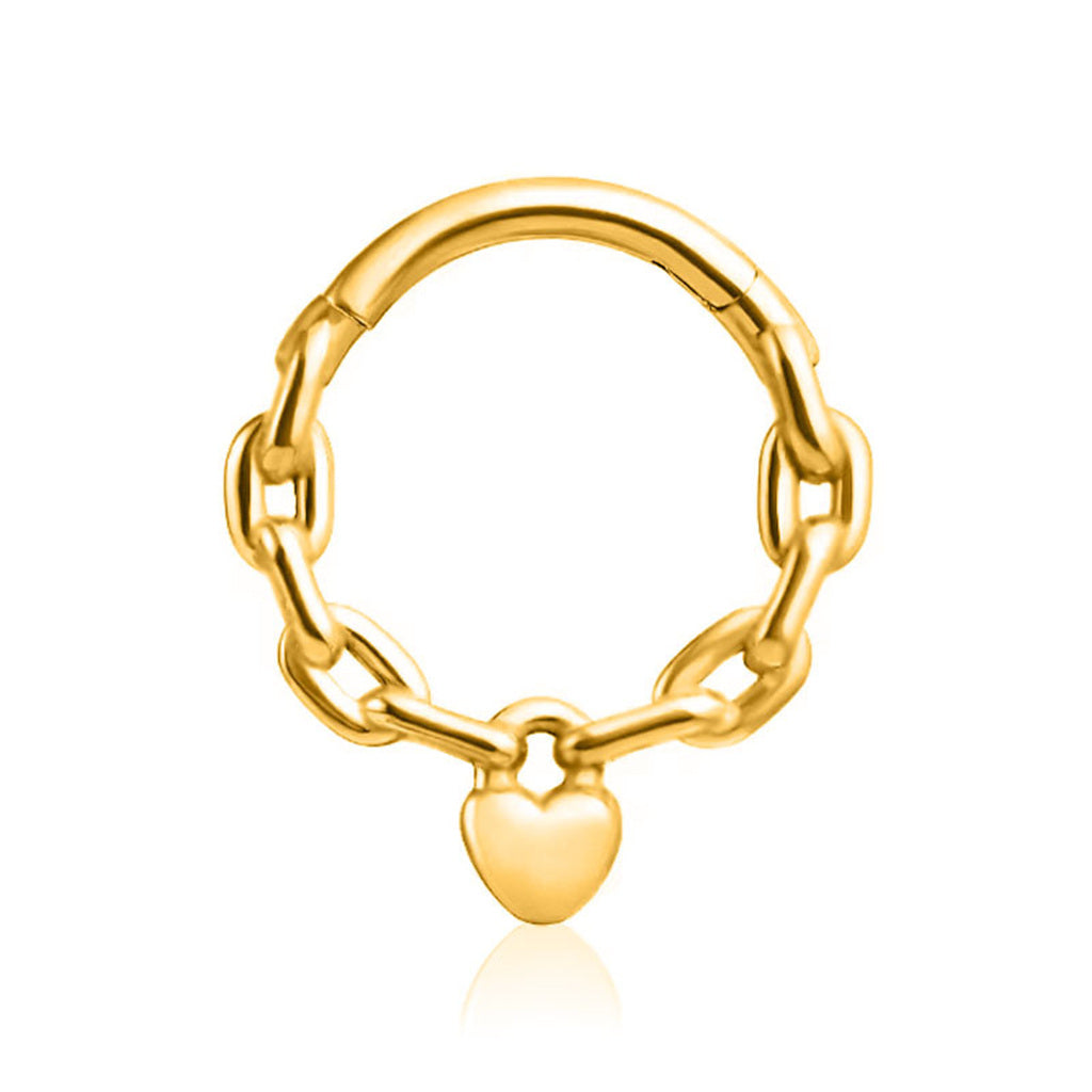 Chain Link with Heart Hinged Segment Hoop Ring - Gold-Septum Rings-1-Glitters