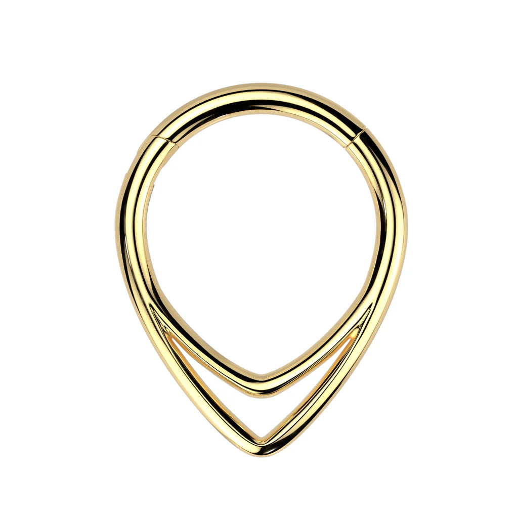 Titanium Double Chevron Line Hinged Segment Hoop Ring - Gold-Septum Rings-1-Glitters