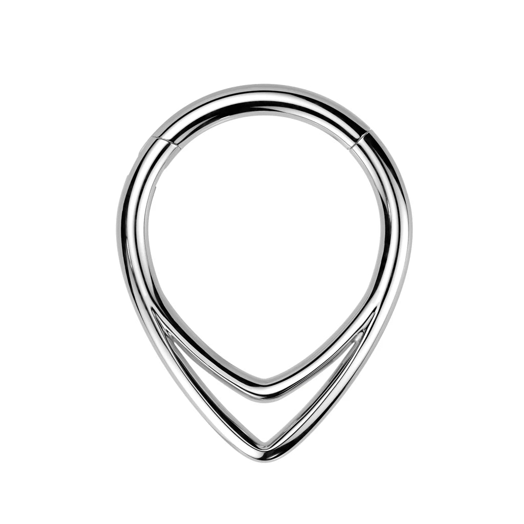 Titanium Double Chevron Line Hinged Segment Hoop Ring - Silver-Septum Rings-1-Glitters