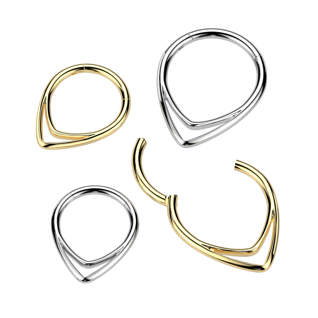 Titanium Double Chevron Line Hinged Segment Hoop Ring - Gold-Septum Rings-2-Glitters