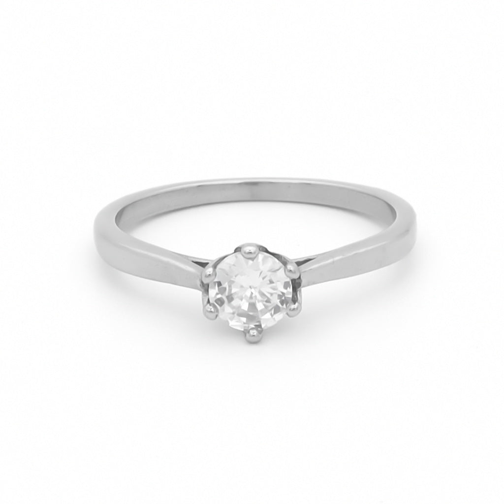 Cubic Zirconia Wedding Engagement Ring - Silver-Stainless Steel Rings-1-Glitters