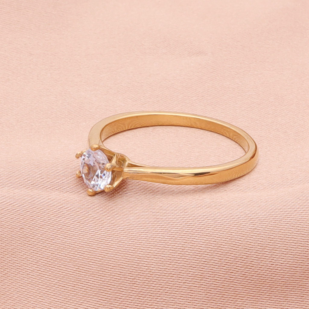 Cubic Zirconia Wedding Engagement Ring - Gold-Stainless Steel Rings-2-Glitters
