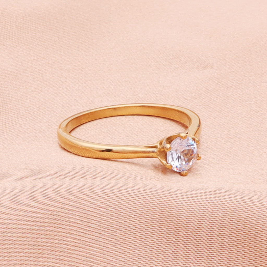 Cubic Zirconia Wedding Engagement Ring - Gold-Stainless Steel Rings-3-Glitters