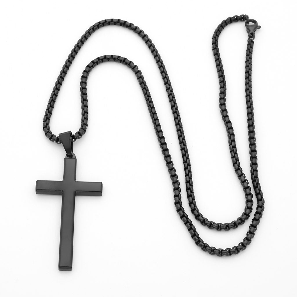 Glossy Mirror Polished Plain Cross Pendant - Black-Pendants-4-Glitters