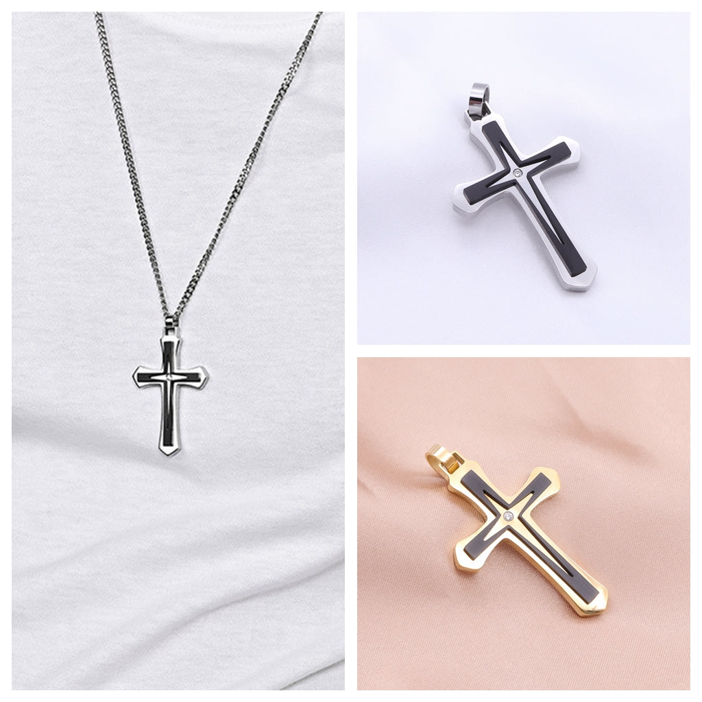 Double Layer Two-Tone Cross Pendant - Gold-Pendants-3-Glitters