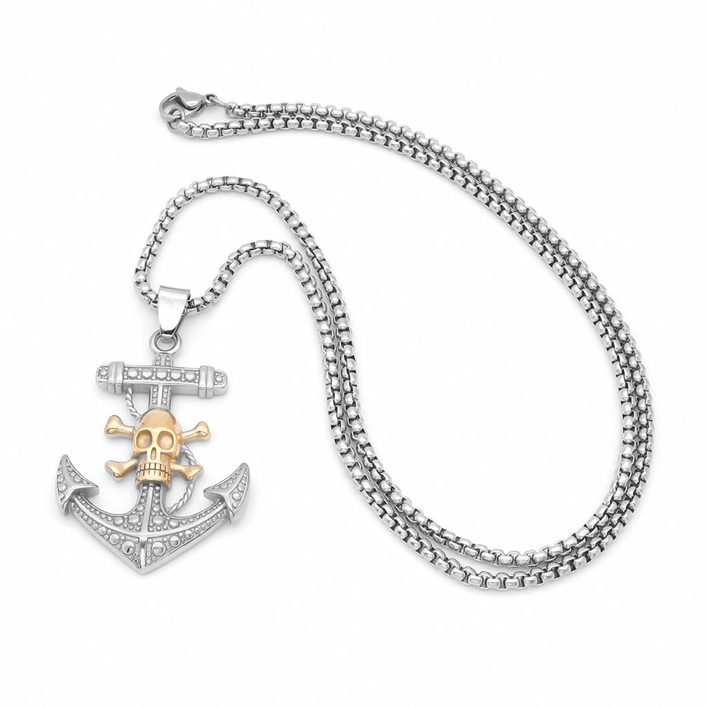 Gold Tone Crossbone Skull with Anchor Pendant-Pendants-2-Glitters