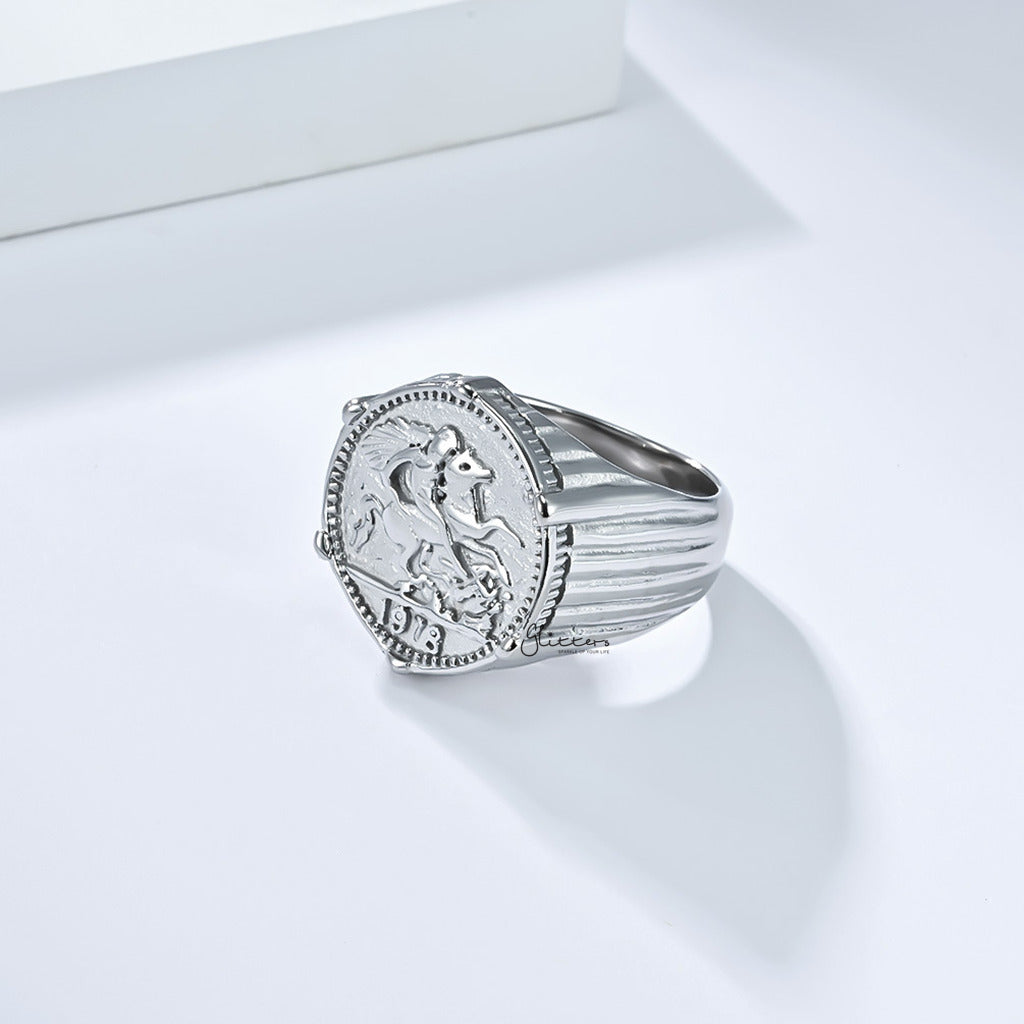 Stainless Steel Knight Coin Signet Ring - Silver-Stainless Steel Rings-2-Glitters