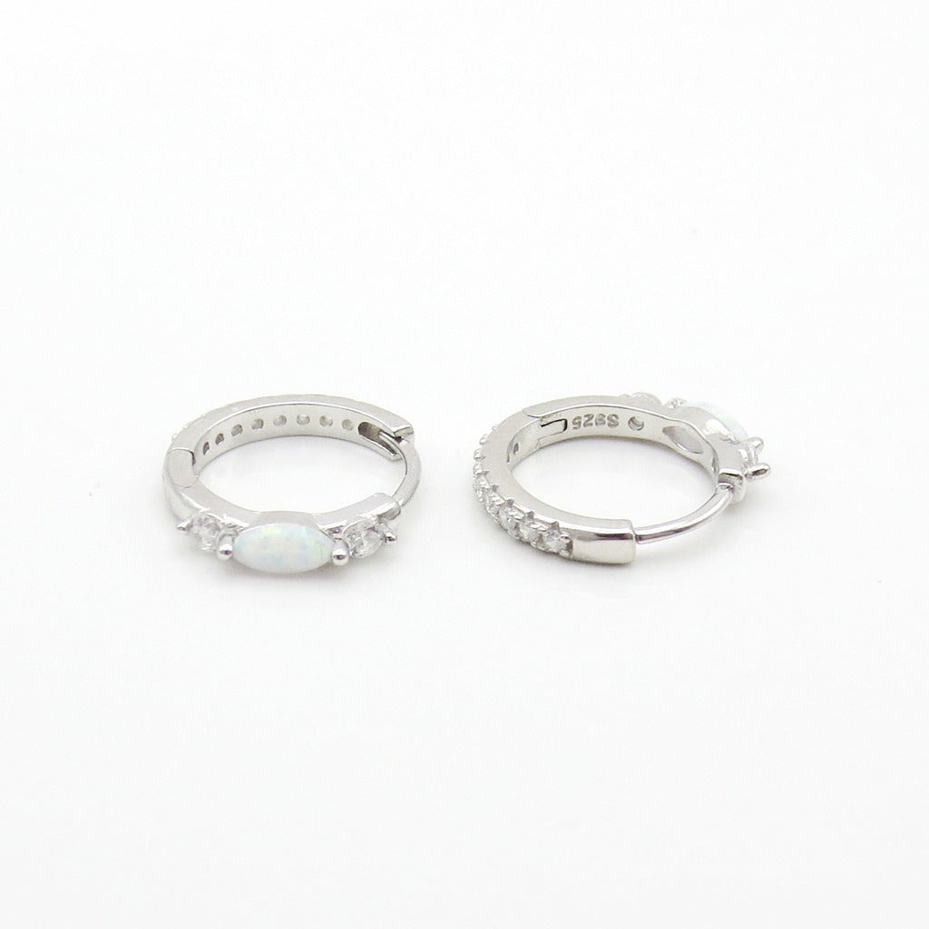 Marquise Opal and CZ Huggie Hoop Earrings - Silver-Hoop Earrings-2-Glitters