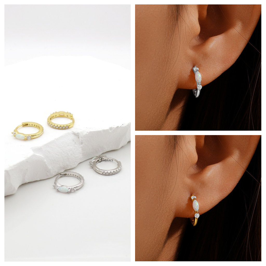 Marquise Opal and CZ Huggie Hoop Earrings - Gold-Hoop Earrings-4-Glitters