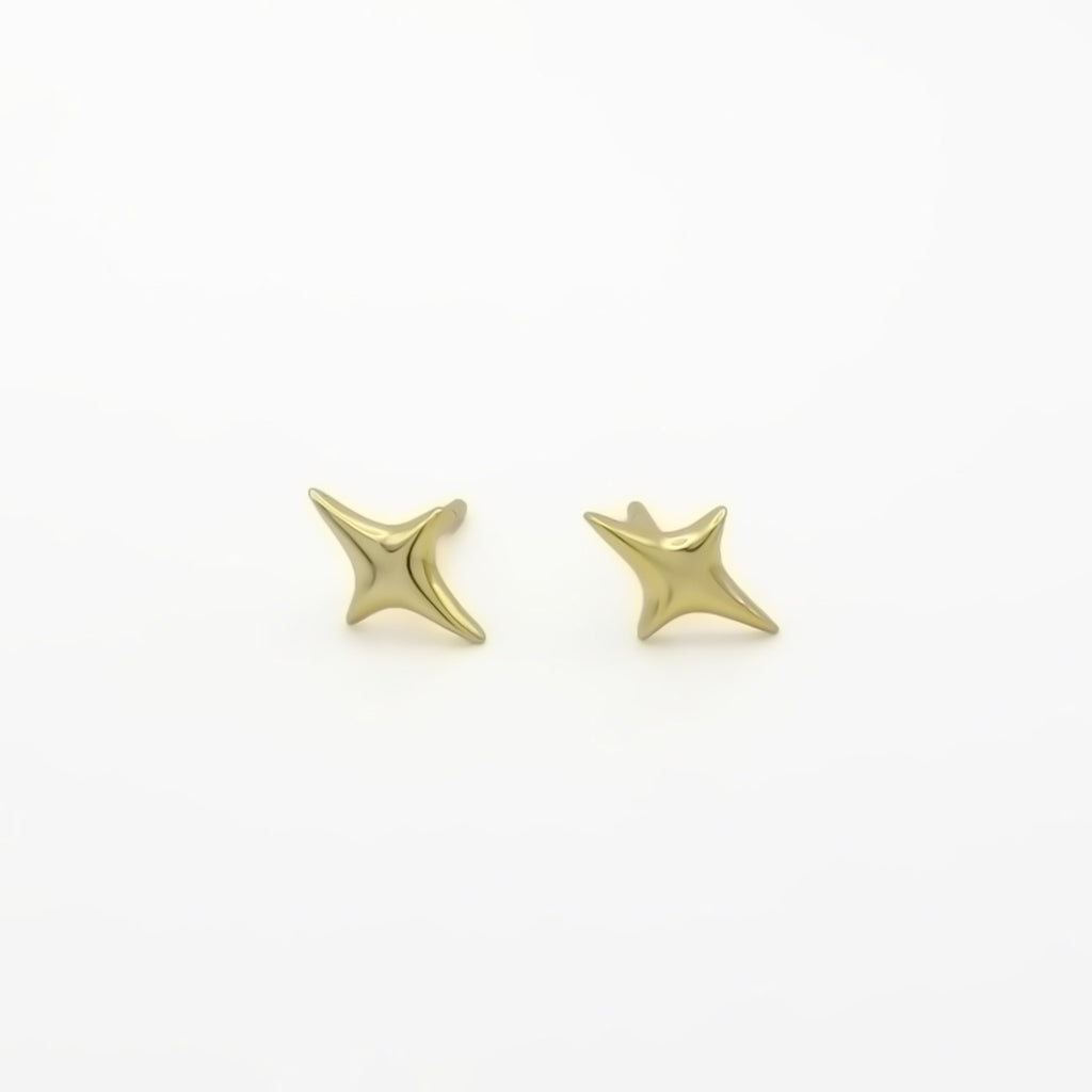 Sterling Silver 3D Star Stud Earrings - Gold-Stud Earrings-1-Glitters