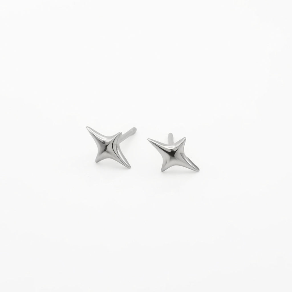 Sterling Silver 3D Star Stud Earrings - Silver-Stud Earrings-1-Glitters