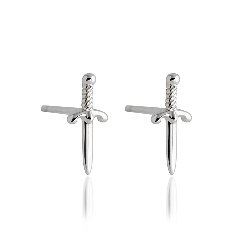 Sterling Silver Dagger Stud Earrings - Silver
