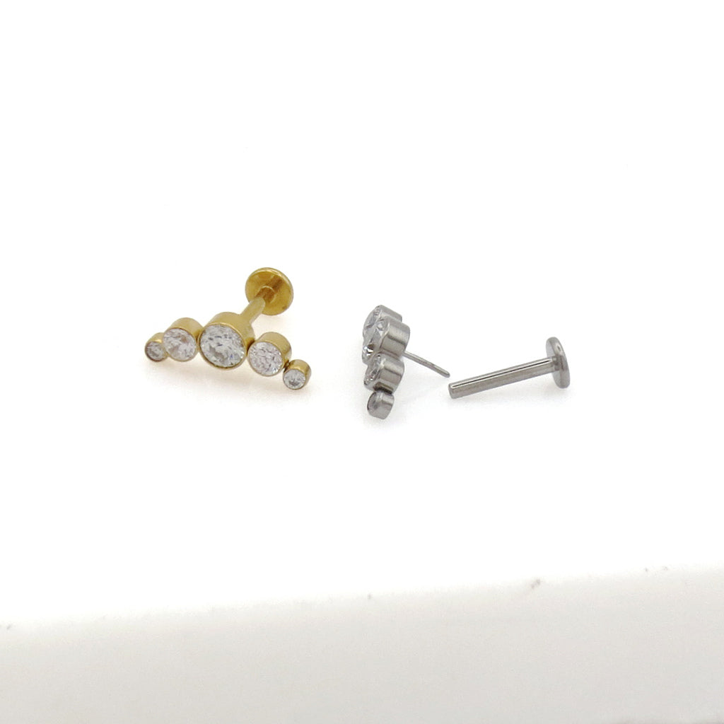 5 CZ Curved Top Threadless Push In Titanium Flat Back Stud Earring-Tragus | Cartilage | Daith | Conch-3-Glitters