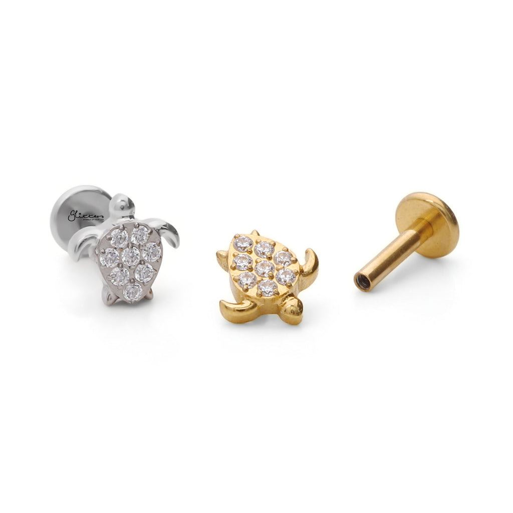 CZ Turtle Titanium Flat Back Stud Earrings-Tragus | Cartilage | Daith | Conch-5-Glitters