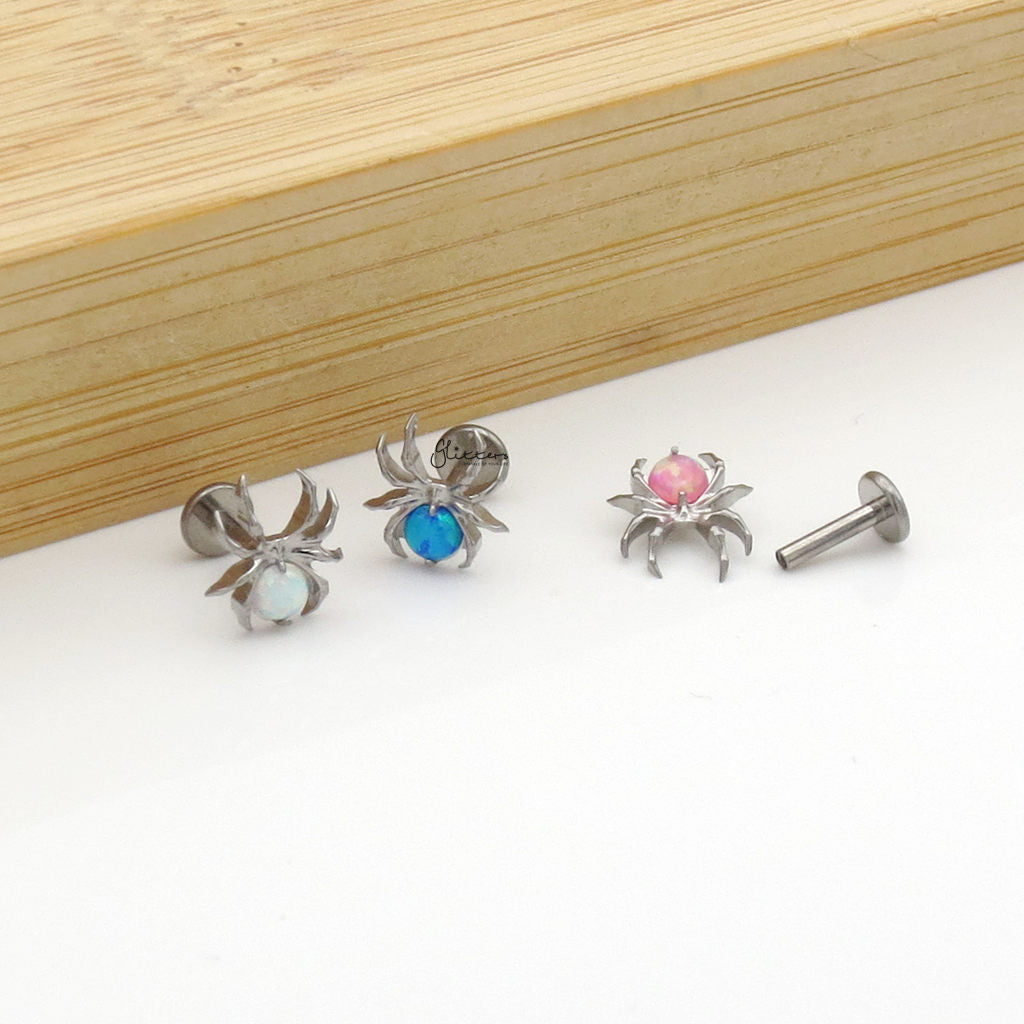 Opal Spider Top Titanium Flat Back Stud Earrings