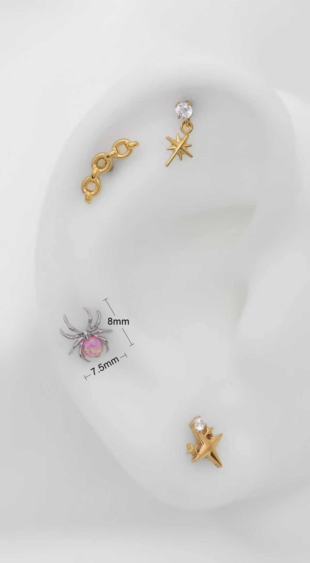 Opal Spider Top Titanium Flat Back Stud Earrings