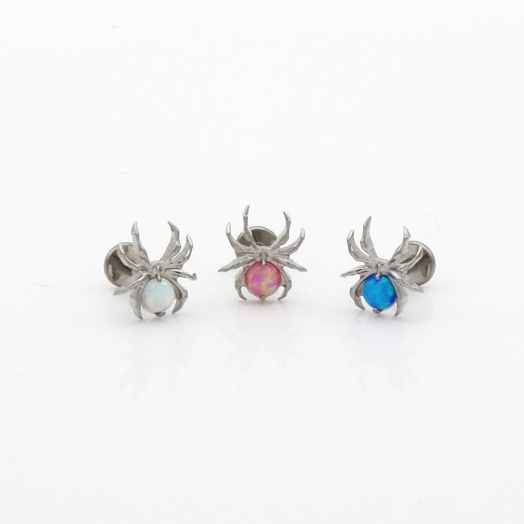 Opal Spider Top Titanium Flat Back Stud Earrings