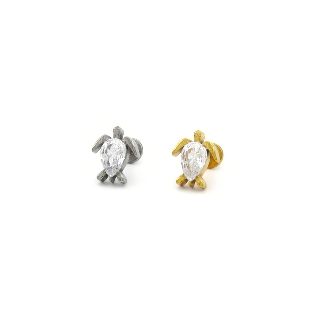 CZ Sea Turtle Titanium Flat Back Stud Earring-Tragus | Cartilage | Daith | Conch-1-Glitters