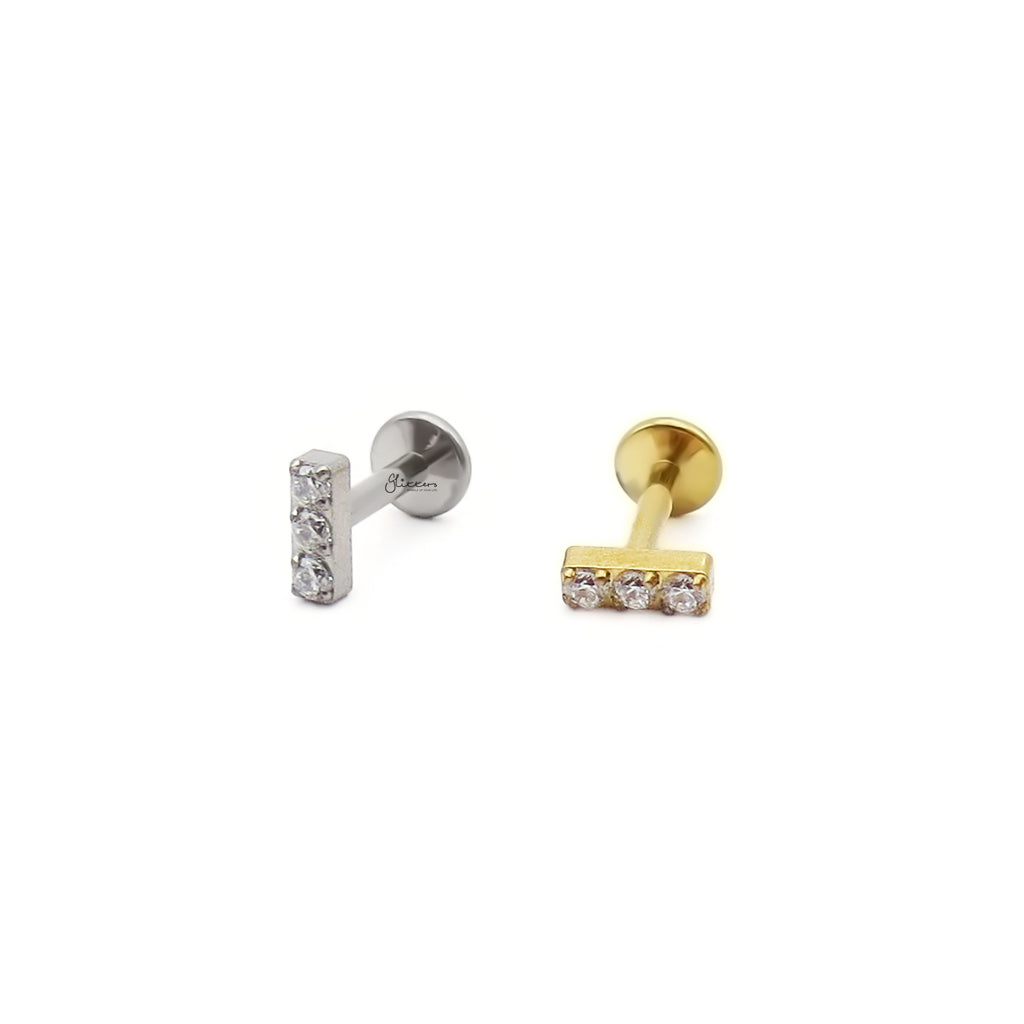 3 CZ Bar Titanium Flat Back Stud Earring