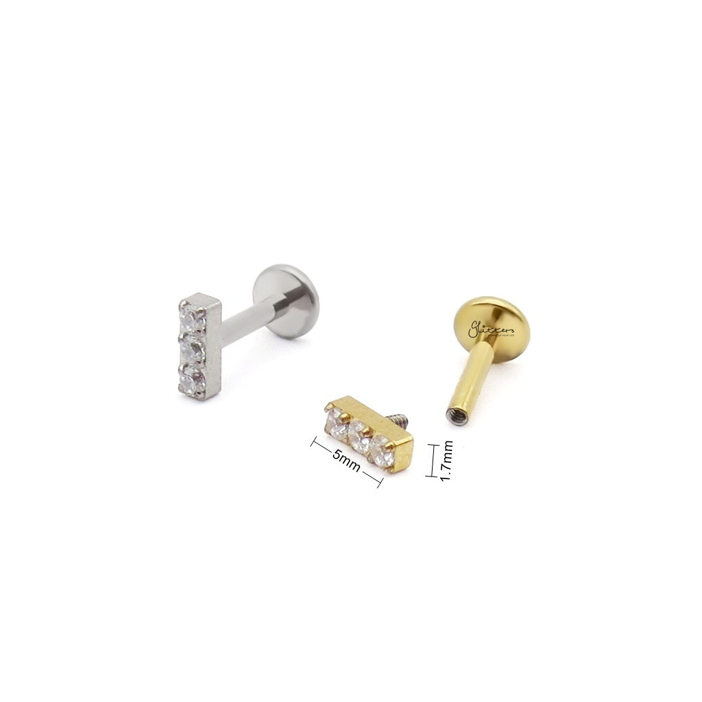 3 CZ Bar Titanium Flat Back Stud Earring