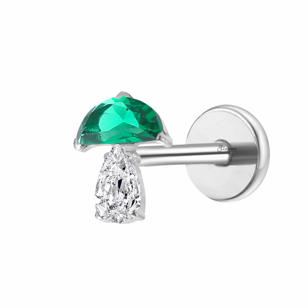 CZ Mushroom Titanium Flat Back Stud Earring-Tragus | Cartilage | Daith | Conch-2-Glitters
